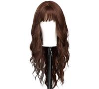 LUCKYHHM Peluca rubia larga ondulada for mujer, con raya al medio, sin flequillo, de fibra sintética rizada, ideal for fiestas y cosplay.(Auburn#)