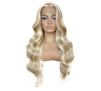 LUCKYHHM Peluca Rubia Larga Ondulada For Mujer, Con Raya Al Medio Y Sin Flequillo, De Fibra Sintética Rizada, Ideal For Fiestas Cosplay Uso Diario(B)