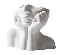 Luckyki 2X Cerámica, Jarrón Decorativo Moderno, Florero Cerámica Jarrón con Forma Cara Mujer, Jarrón en Forma Cabeza, Jarrón Arte Blanca para la Decoración Sala Estar Oficina Casa