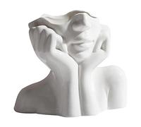 Luckyki Cerámica, Jarrón Decorativo Moderno, Florero Cerámica Jarrón con Forma Cara Mujer, Jarrón en Forma Cabeza, Jarrón Arte Blanca para la Decoración Sala Estar Oficina Casa