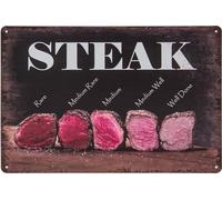 LuckyLinde 20 x 30 cm - Cartel de chapa - Steak - Mensaje divertido - Jardín, Fiesta, Barbacoa, Filete - Cartel decorativo