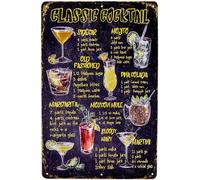 LUCKYLINDE Letrero decorativo de 30 x 20 cm, para bar, restaurante, pub, fiesta, camarero, tabla de descripción general de cócteles, cóctel clásico (negro)