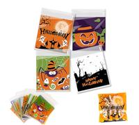 LuckyOpt 100 bolsas de celofán transparentes autosellantes de 3.9 x 3.9 pulgadas, bonitas bolsas de Halloween para truco o trato, fiesta, almacenamiento de cosas pequeñas, bolsas transparentes con