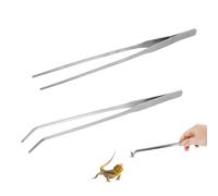 LuckyOpt 2 pinzas para acuario de reptiles, 10,6 pulgadas largas arañas para acuarios y cubos curvos, para la alimentación de serpientes, tortugas, cuervos y cuervos (plata)
