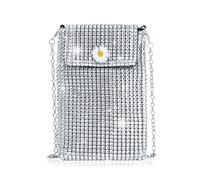 LuckyOpt Bolso al bies brillante, bolso de noche brillante con cadenas desmontables, bolso de mano brillante para colegas, bolso de mano para cenas, bodas, fiestas de cumpleaños, plata