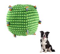 LuckyOpt Pelota de juguete interactiva de peluche para perros de 15 cm, con etiquetas y campana, juguetes suaves para masticar para perros para tirar de guerra en interiores y exteriores (verde)