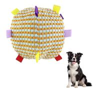 LuckyOpt Pelota de juguete interactiva de peluche para perros de 15 cm, con etiquetas y campana, juguetes suaves para masticar para perros para tirar de guerra en interiores y exteriores (amarillo)