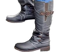 Luckyste Botas de Nieve Altas con Cremallera de Cuero Vintage para Mujer, Botas de Invierno Impermeables a la Moda, para Invierno al Aire Libre (42,Gray)