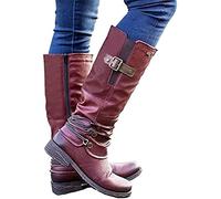 Luckyste Botas de Nieve Altas con Cremallera de Cuero Vintage para Mujer, Botas de Invierno Impermeables a la Moda, para Invierno al Aire Libre (36,Red)