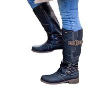 Luckyste Botas de Nieve Altas con Cremallera de Cuero Vintage para Mujer, Botas de Invierno Impermeables a la Moda, para Invierno al Aire Libre (37,Black)