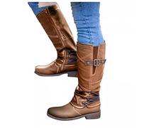 Luckyste Botas de Nieve Altas con Cremallera de Cuero Vintage para Mujer, Botas de Invierno Impermeables a la Moda, para Invierno al Aire Libre (41,Brown)