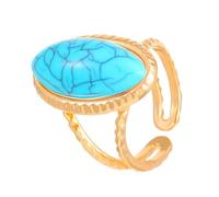 Luckywaqng Boho Western Ring Oval Amazonite Gemstone December Birthstone Open Adjustable Statement Ring Gold Plated Stainless Stainless Stackable Rings For Women Ringe mit Kette Verbunden 925 Silber,