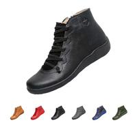 Luckywaqng Botas de nieve para mujer, otoño e invierno, botines planos de piel sintética con cordones, cómodos, suaves, hechos a mano, vintage, botas cortas, clásicas, informales, botas cortas