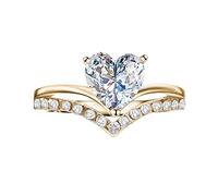 Luckywaqng Compromiso Anillo de diamantes de circonio para mujer Princesa personalizada Anillos en forma de corazón Anillos originales, 6, Aleación de cinc, Sin piedras preciosas