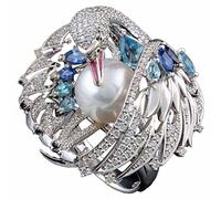 Luckywaqng Moda Mujer Blanco Cisne Perlas Retro Anillo Clásico Joyería O Anillos Goma, B, Metal, Sin piedras preciosas