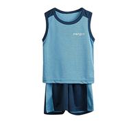 Luckywaqng Niños sin mangas patchwork color transpirable malla fresca tops pantalones cortos 2 piezas deportes trajes conjunto ropa recién nacido traje niño, azul claro, 3-4 años