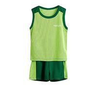 Luckywaqng Niños sin mangas patchwork color transpirable malla fresca tops pantalones cortos 2 piezas deportes trajes conjunto ropa recién nacido traje niño, verde, 3-4 años