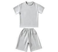Luckywaqng Summer Children's Quick Drying Short Sleeved Suit Shorts Middle and Small Children Candy Colour Casual Wear Boys Sportswear Recién Nacido, Blanco, 7-8 años