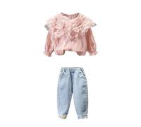 Luckywaqng Traje de primavera nuevo estilo extranjero para niños Baby Girl Fashionable Small Children Net Red Denim Spring Two Piece Set Mouse Children Chándal, rojo, 5-6 años