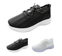 Luckywaqng Zapatillas de correr para mujer, malla transpirable, zapatillas de deporte ligeras, anchas, de verano, ultracómodas, de tela, para caminar, calle, para el tiempo libre, de verano, Negro