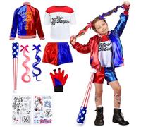 Luclay Disfraz Niños- Disfraz de Cosplay niños Disfraz Joker con Camiseta Chaqueta Pantalones cortos y Guantes Disfraces de Quin para niñas Halloween Navidad Carnaval Fiesta de Cosplay