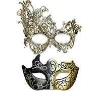 Luclay Máscara de Mascarada Veneciana para Pareja,Máscara de Mascarada de Carnaval para Mujer/Hombre,Máscara de Mascarada de Baile,Accesorios de Fiesta para Pareja,Oro Vintage