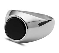 Lucleon Anillo Trendhim para hombre, acero inoxidable y ónix negro, acabado pulido, diseño danés, forma de D, acero/negro, 49mm, Metal, Sin piedras preciosas