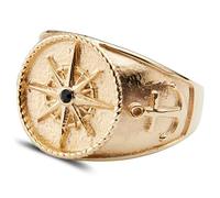 Lucleon by Trendhim Anillo para hombre, acero inoxidable dorado y circonita, acabado pulido y martillado, diseño danés, brújula/ancla dorada, 52mm, Metal, Sin piedras preciosas