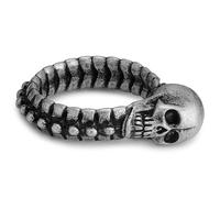 Lucleon by Trendhim Anillo para hombre, acero inoxidable plateado con diseño de calavera, acero inoxidable 316L con superficie negra, diseño danés, forma plana, acero/negro, 67mm, Metal no precioso
