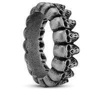 Lucleon by Trendhim Anillos para hombre, acero inoxidable gris con diseño de calavera, acero inoxidable 316L y revestimiento negro, diseño danés, en forma de D, gris metálico, 60mm, Metal no precioso