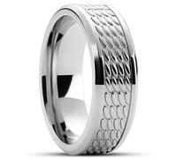 Lucleon by Trendhim Ring Men | Titanio plateado con patrón ovalado | acabado pulido | diseño danés | forma doble cómoda | acero, 73mm, Metal, Sin piedras preciosas