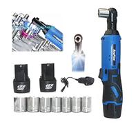 Lucn - Llave de trinquete inalámbrica, 3/8 pulgadas, 12 V, 40 N.m, llave eléctrica con lámpara de trabajo LED, 2 pilas de ion de litio de 1500 mAh, 1 cargador rápido, juego de 7 enchufes