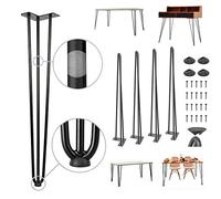 Lucn Patas de horquilla de 86 cm, 34 pulgadas, 3 varillas/12 mm, patas negras para muebles, consola de metal y mostrador, altura de barra de escritorio con tornillos protectores de suelo (juego de 4