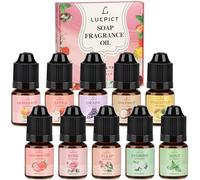 LUCPICT Juego de aceites aromáticos de jabón, aceite aromático para hacer jabón, juego de aceites aromáticos de calidad alimentaria para hacer bombas de baño, limo, arte, velas, cosméticos (10 x 6 ml