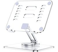 Lucrave Soporte de Tableta de acrílico con Base giratoria 360, Plegable, Ajustable, para Escritorio, Oficina, Compatible con iPad Pro Air Mini y más, Transparente