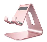 Lucrave Soporte para teléfono celular, cuna, soporte, soporte de escritorio de aluminio compatible con interruptor, iPhone 12 Mini, 12 Pro Max 11 Pro Xs Max Xr X Se 8 7 6 6s Plus SE 5 5s-oro rosa