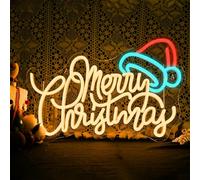 LUCUNSTAR Cartel de neón con texto en inglés «Merry Christmas Hat Neonschild Wanddekoration,Dimmbar Neon Signs mit USB für Party im Innenbereich,Fenster,Kinder,Schlafzimmer Wohnzimmer,