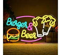 LUCUNSTAR Mural de Neón de Hamburguesa y Cerveza,Luz de Neón para Bar,Restaurante,Decoración de Pared de Cocina,Decoración de para Dormitorio,Regalo para Mujeres y Hombres con USB