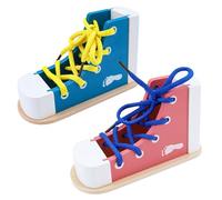 Lucxhcky Paquete de 2 kits de práctica de atado de zapatos de madera con cordones azules y rosas, técnica de cordones instructivos para el desarrollo de habilidades motoras finas, Rosa y azul, Talla
