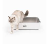 LucyBalu® Caja de arena para gatos de acero inoxidable de STEELOO, XXL, sin tapa, con entrada superior, higiénica, inodora y fácil de limpiar, 59,5 x 39,5 x 15,5 cm, color blanco