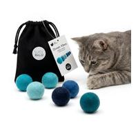 LucyBalu® Ocean Vibes - Bolas de fieltro para gatos, 100 % lana de oveja, 6 pelotas de juego de fieltro a mano en bolsa de algodón, juguete natural adecuado para la especie de Nepal