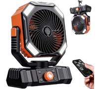 LUCYLANKER Ventilador Camping Recargable 10000mAh con Linterna LED, Ventilador Portátil con Nebulizador y Oscilación Automática para Tienda, Accesorios Camper con Mando a Distancia, ABS, Naranja