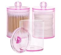 Lucywey 3 soportes para bastoncillos de algodón, 11 x 6,5 cm, dispensador de almohadilla, organizador de cosméticos rosa, almohadillas redondas, hilo