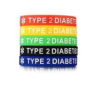 LUDAKE 5 pulseras de silicona tipo 1/2 para diabéticos, unisex, unisex, bandas de goma impermeables de 7.5 pulgadas, 7.5 inches, Gel de sílice