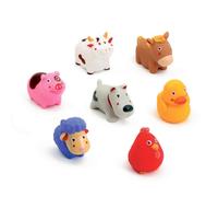 LUDI - Aspergadores de baño para bebé, 7 Animales de Granja flotantes - Juguetes Coloridos + función de rociador - Seguro y Resistente - Tarro de Almacenamiento Incluido - 100% PVC, sin ftalatos - a