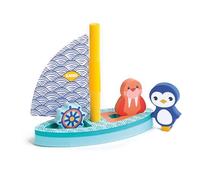 Ludi - Barco de baño - Velero de Espuma - 4 Piezas modulares - para baño, mar o Piscina, a Partir de 10 Meses - Estimula la imaginación, Material Suave, Flexible, Resistente, 1 Morse y 1 pingüino