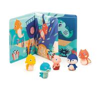 LUDI - Libro gioco in plastica per il bagno - 5 Marionette da dito: Tema del letto Marino - facile da pulire - sviluppo del linguaggio - da 10 MESI