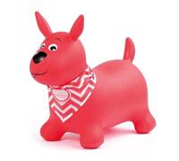 Ludi - Perro Saltador Rojo - 58 x 27 x 48 cm - Juguete dinámico de PVC con Bandana Personalizable - para Interior y Exterior - Asas ergonómicas - Incluye Sistema de inflado - a Partir de 10 Meses
