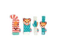 Ludi - Sonajeros para pies y manos, juguetes para despertar al bebé, desde el nacimiento, desarrolla la motricidad fina y la destreza, 2 calcetines + 2 pulseras ajustables con cabeza de animales de