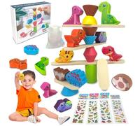 Ludihive Juguetes niños 3 años Montessori, Montessori Juegos, Dinosaurios Juguetes 3-6 Años, Dinosaurio Juego de Equilibrio Apilable, Psicomotricidad Fina Viene con 4 Pegatinas Dinosaurios (B)